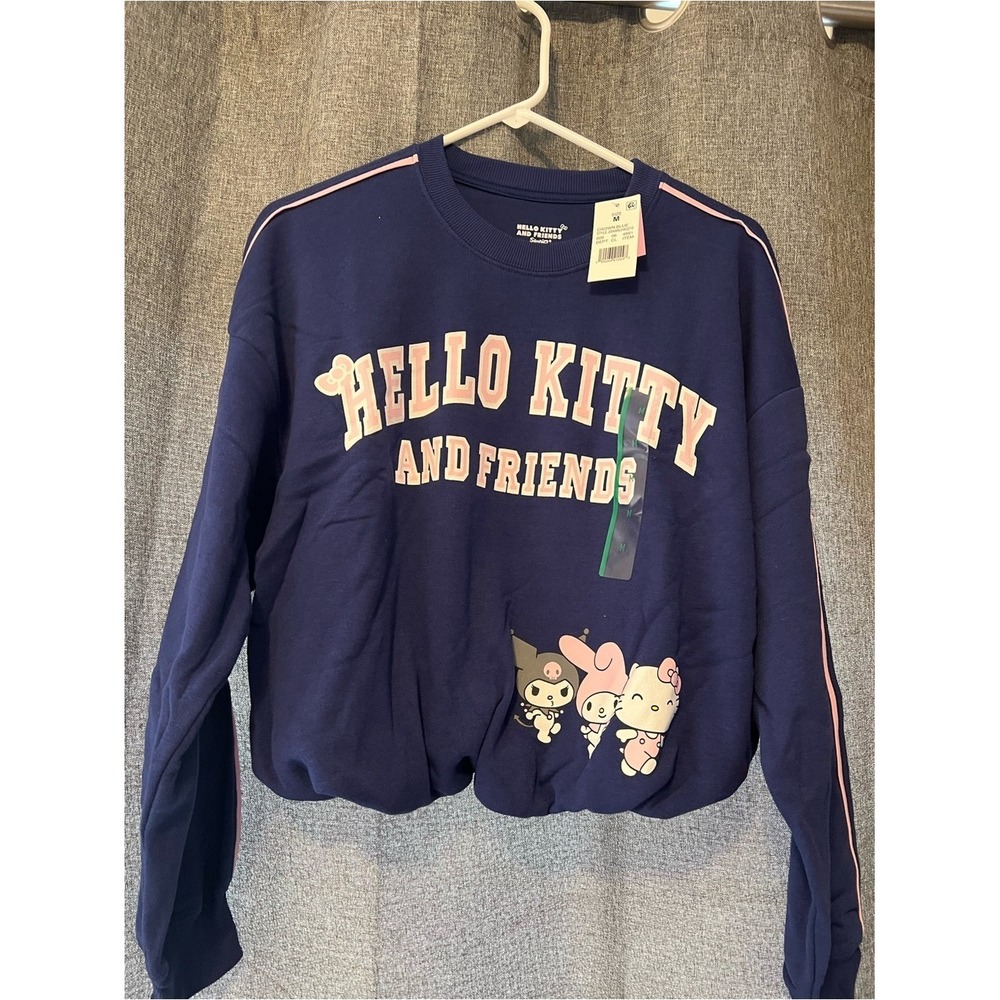 Medium Sanrio Navy Sweatshirt with Pink Accents and Hello Kitty Graphic *NWT*